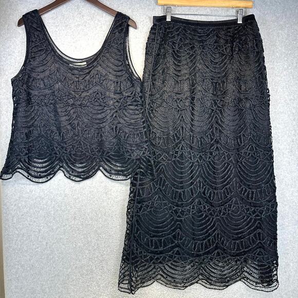 Soulmates Dresses & Skirts - Soulmates Top Skirt Set Womens Size XL Black 100% Silk Beaded Crochet